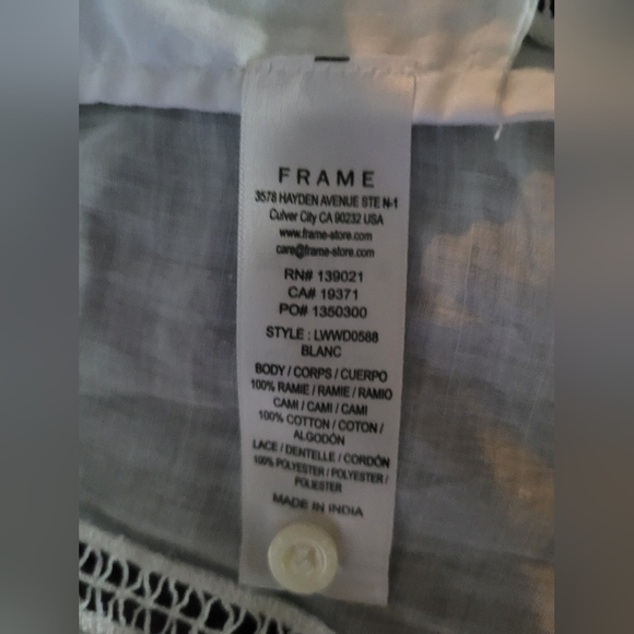 FRAME Lace Puff-Slv Ramie Shirt Dress Anthropologie Shopbop Revolve Saks Sz XS - Picture 16 of 16